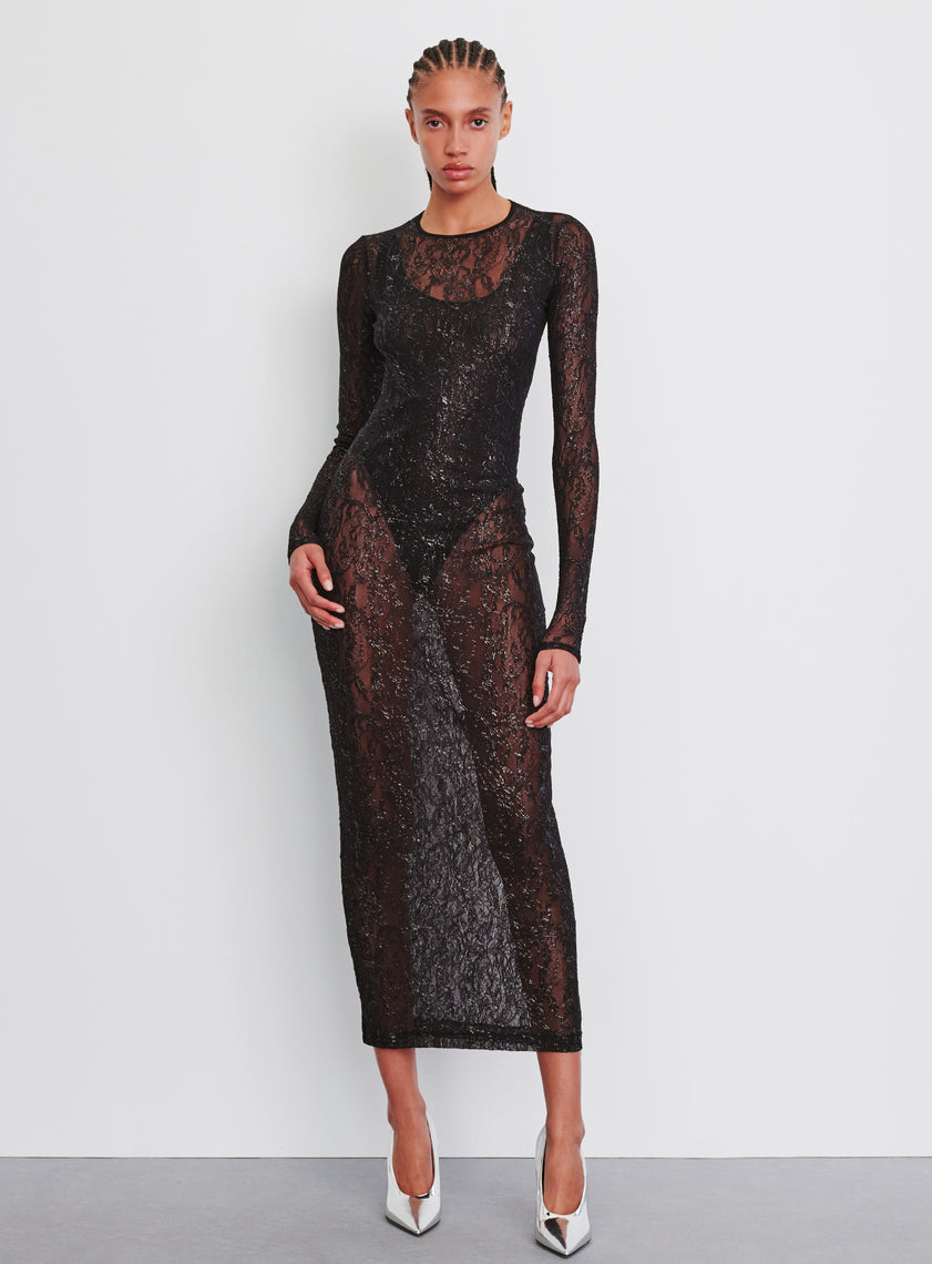 Metallic Lace Dress Midi