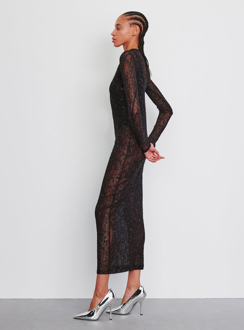 Metallic Lace Dress Midi