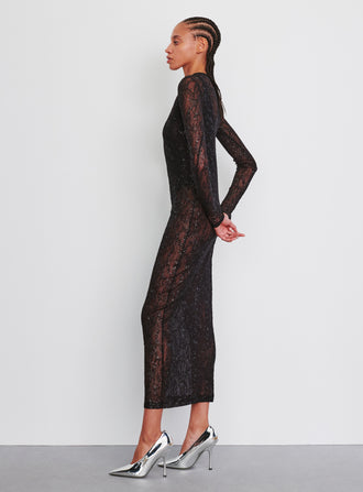 Metallic Lace Dress Midi